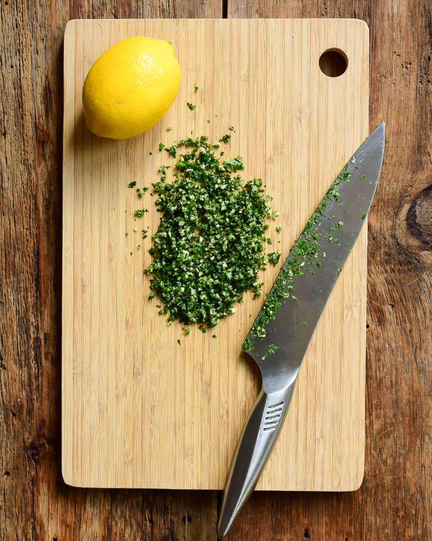 An herb and garlic board sauce for lamb.