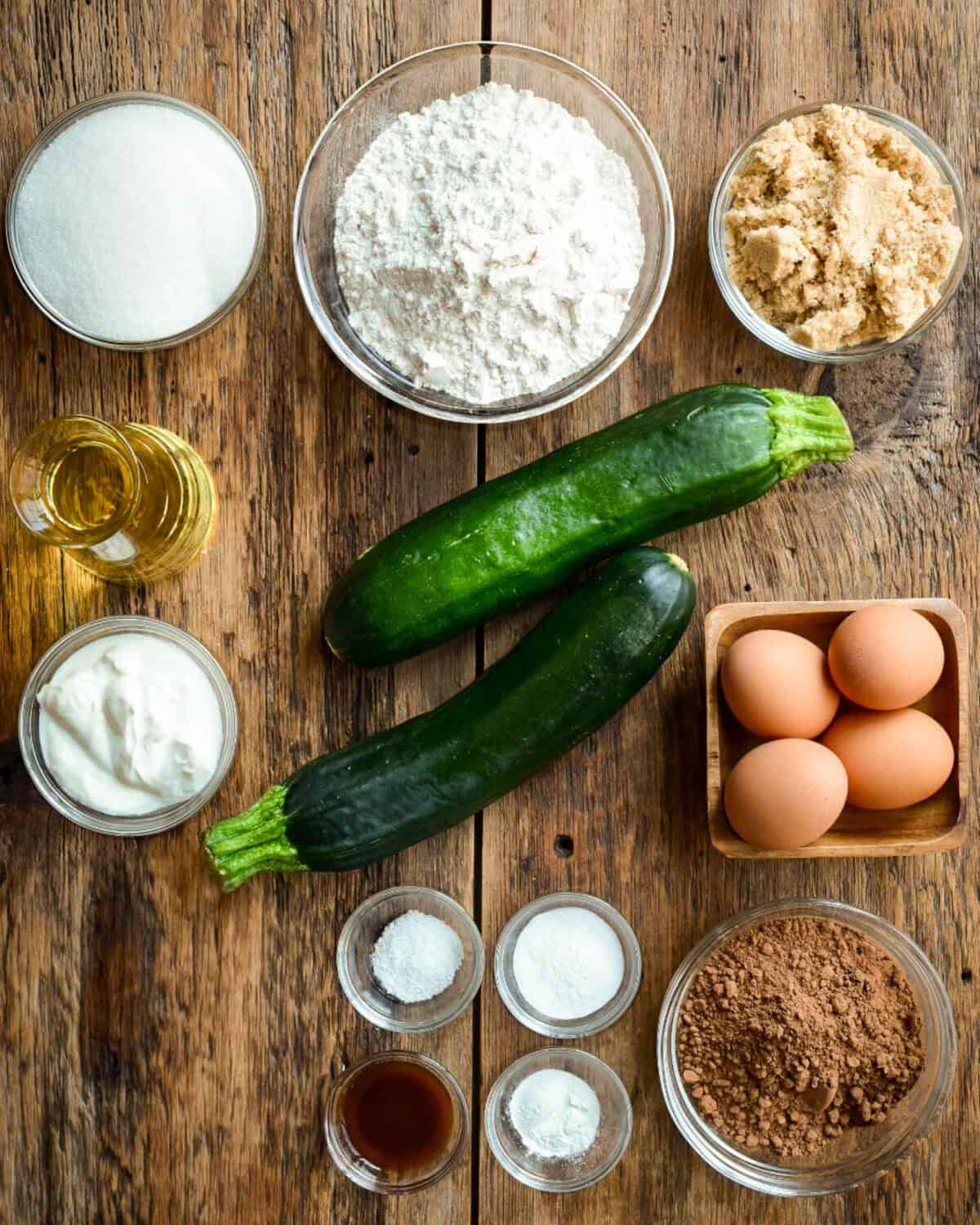 Ingredients for a chocolate hazelnut nutella cake.