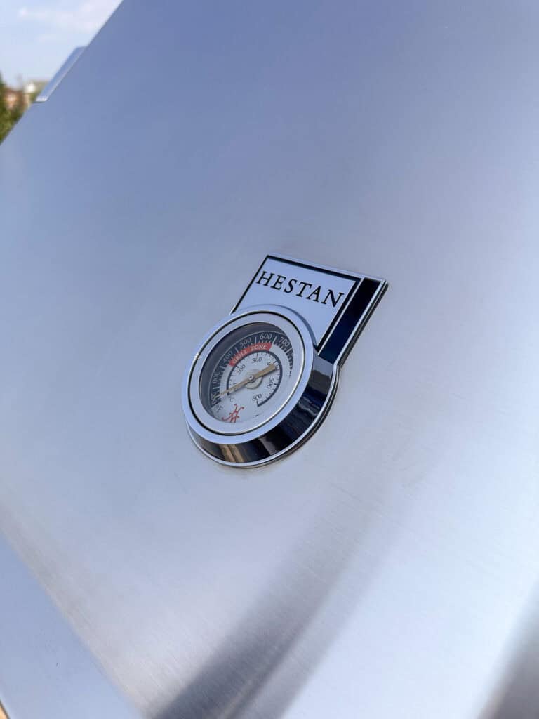 A Hestan grill hood that was just cleaned.