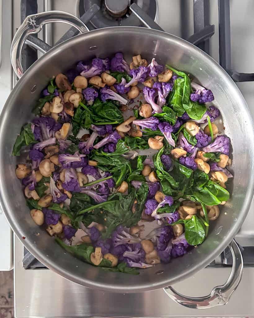 Mushroom and cauliflower with spinach.