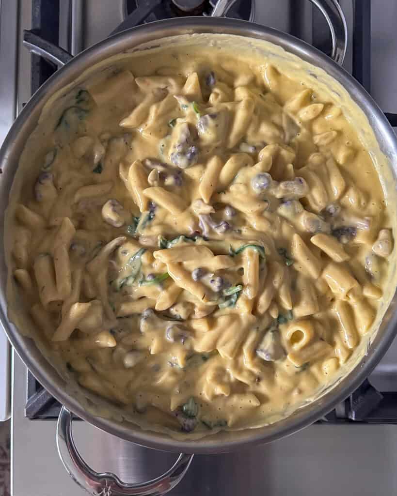 Add the saucc to the pan and stir to incorporate.