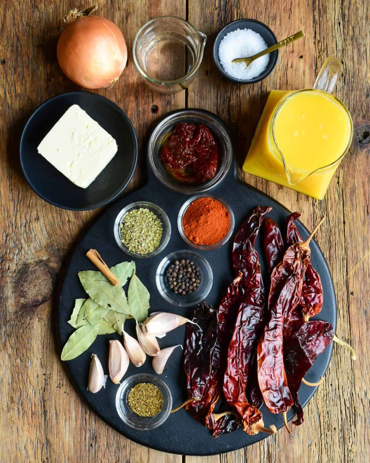 Ingredients for adobo sauce for a turkey.