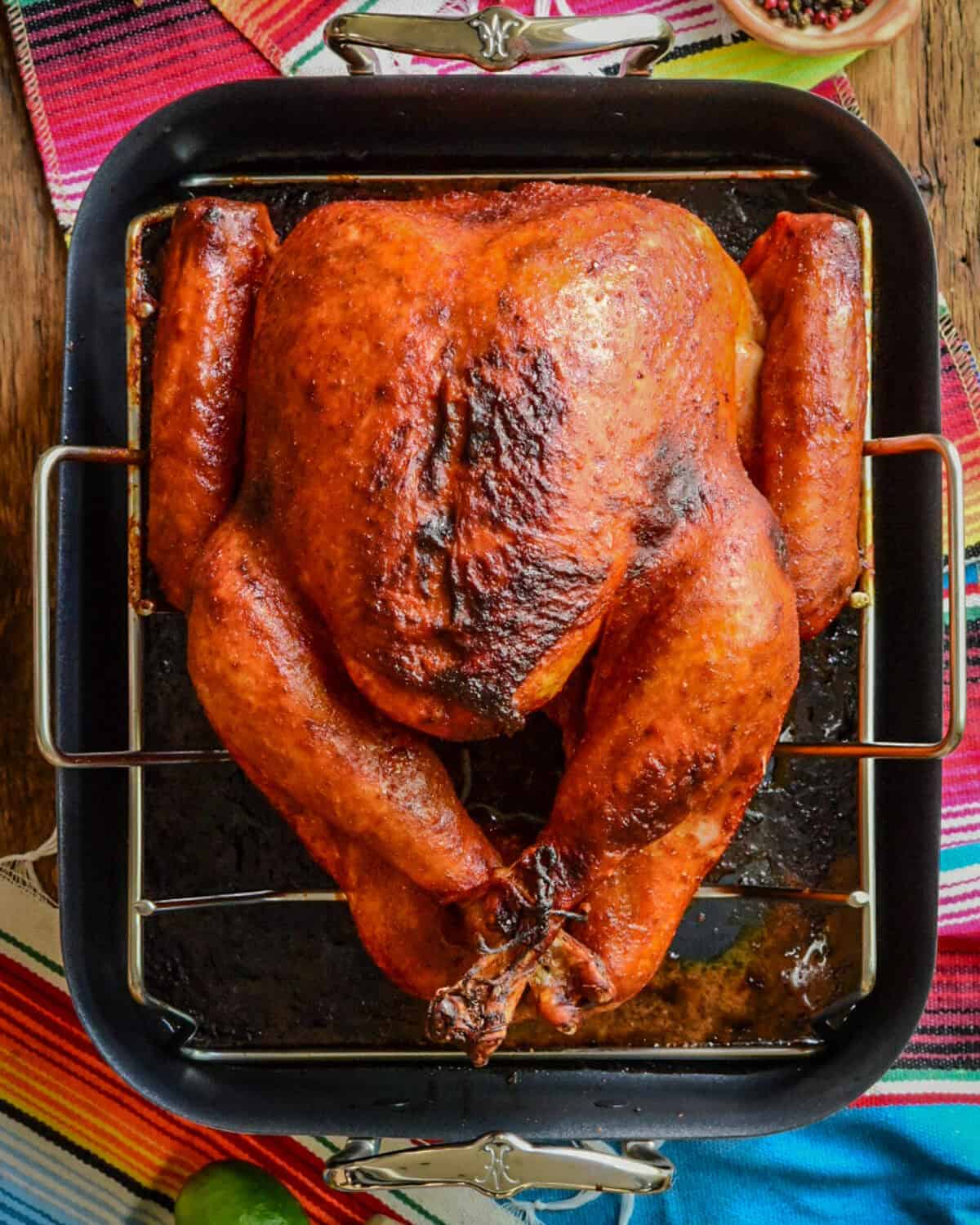 Mexican turkey thanksgiving style with an adobo sauce.