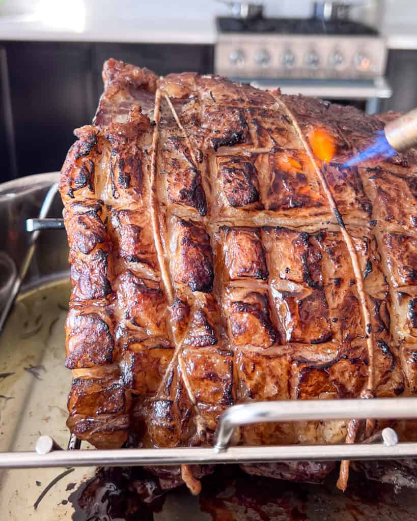 Use a blow torch to crisp up the fat cap to a golden-brown perfection.