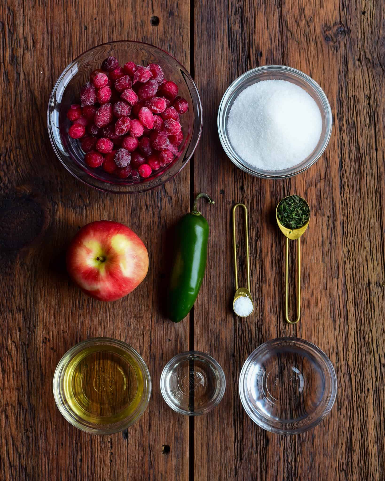 Ingredients for an apple cranberry sauce recipe.