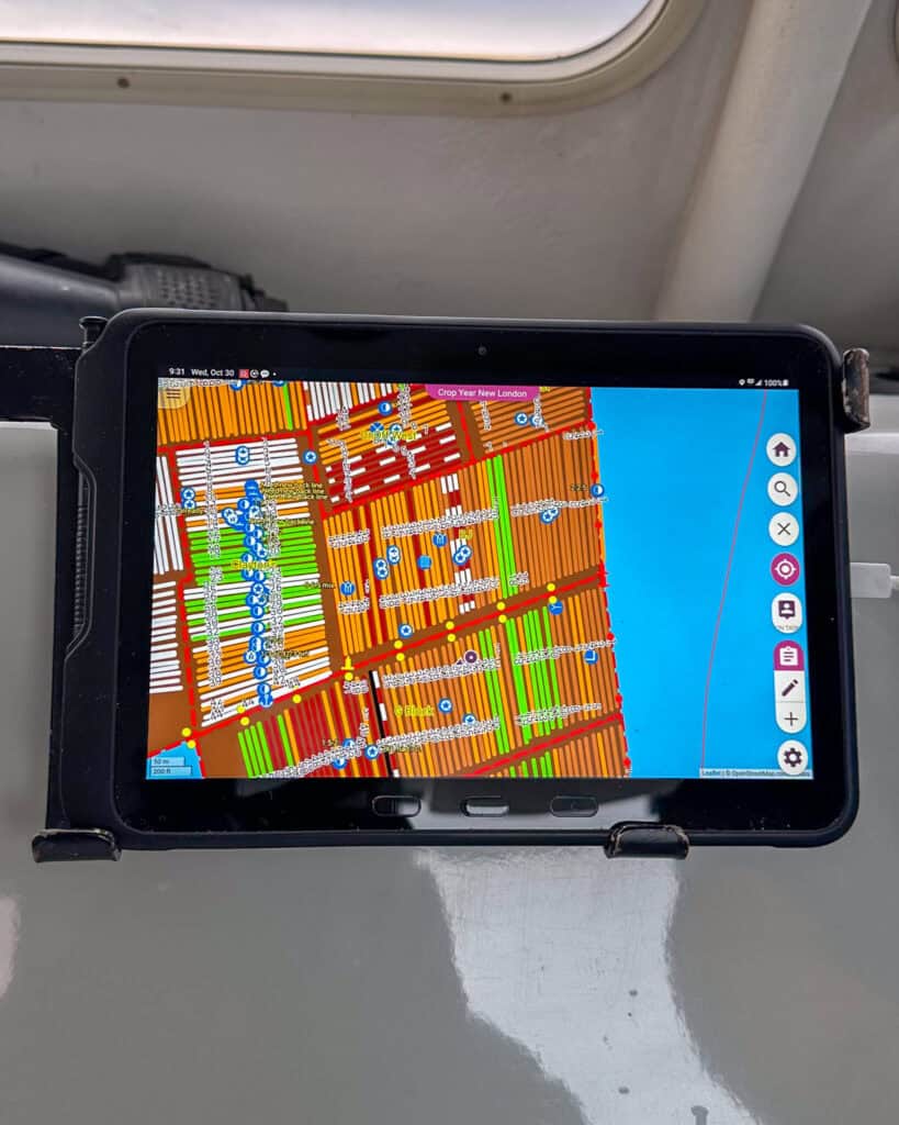 Farmers monitor the mussel lines with GPS to track the lines.