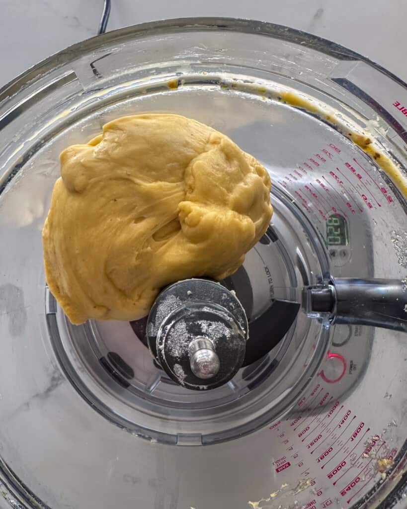 Dough mixed in a food processor.