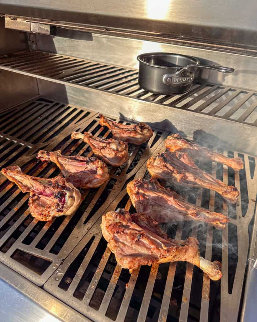 How to grill turkey legs on gas grill - Place on grill turning half way through the cook.