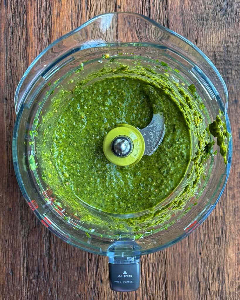 Blended pesto for baked pasta and chicken.