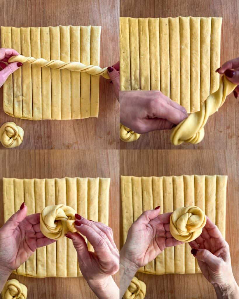 Steps on how to roll a cardamom bun.