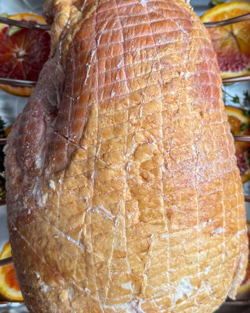 A crosshatched festive ham.