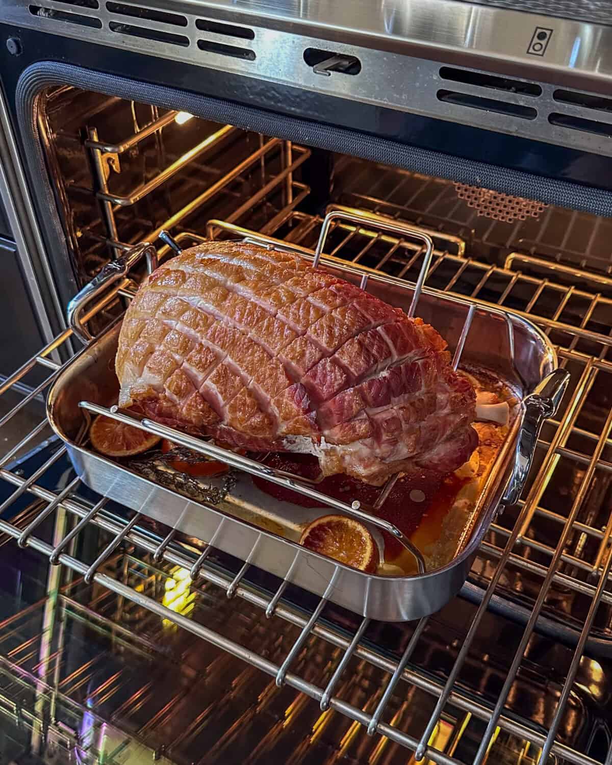 Once the ham has reached 130°F remove the ham from the oven