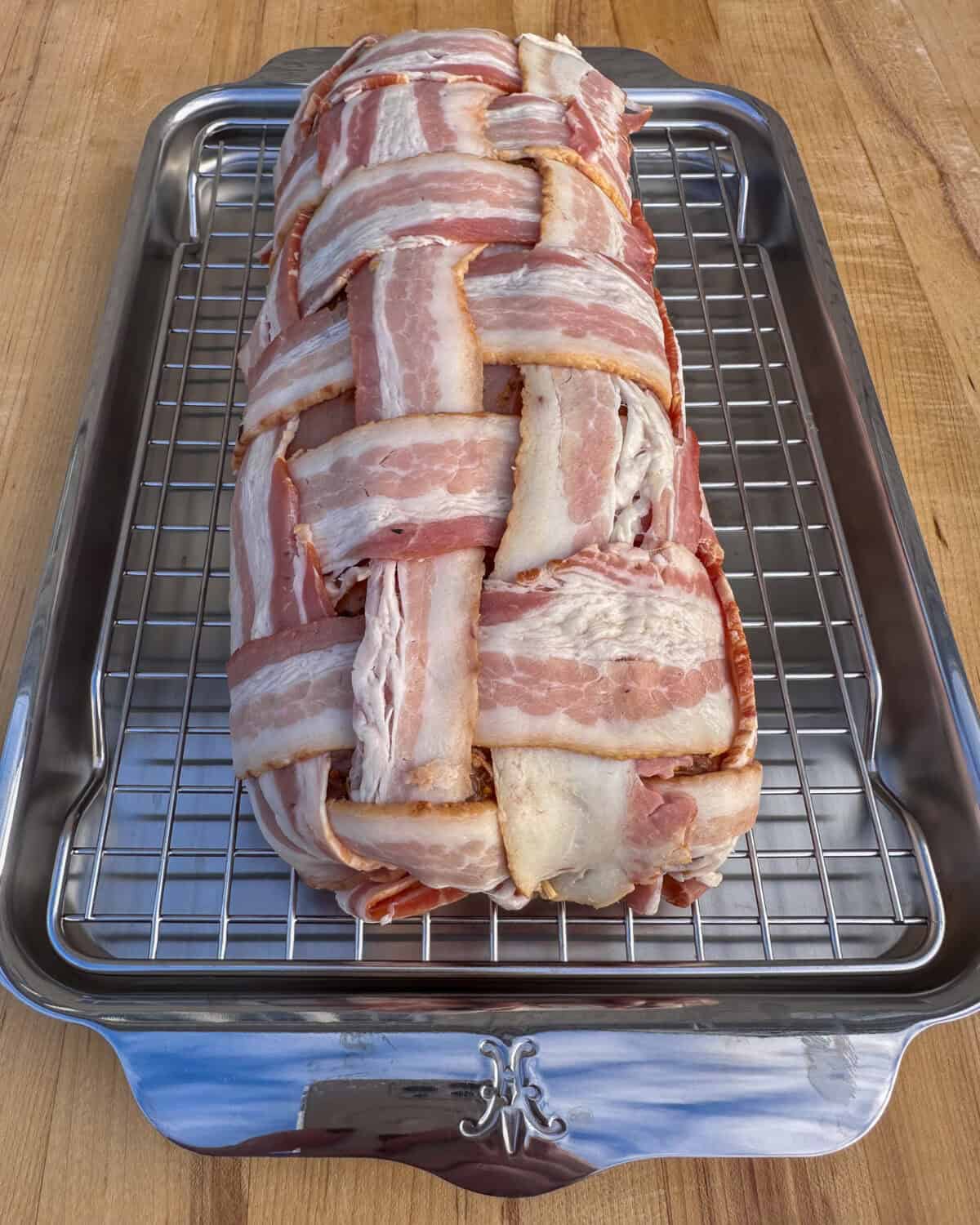 Bacon-Wrapped Stuffed Turkey Breast ready to be cooked.