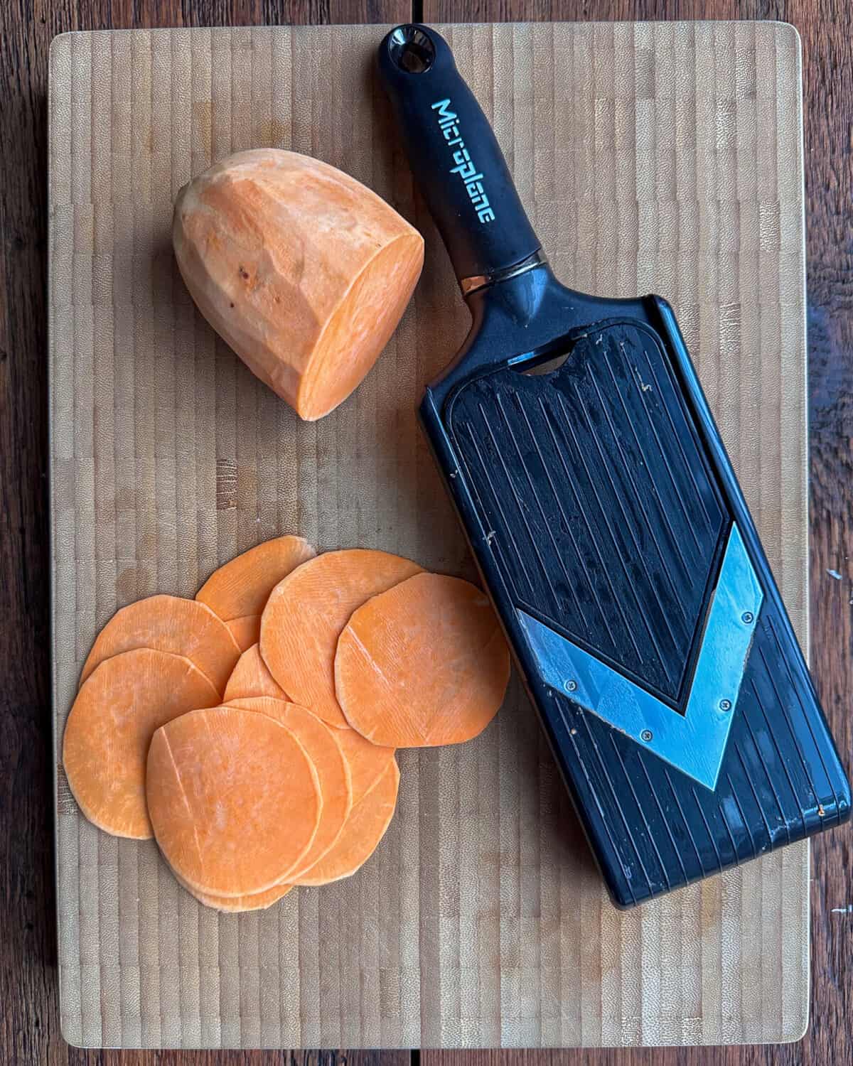 Use a mandolin to slice them the potatoes thinly.