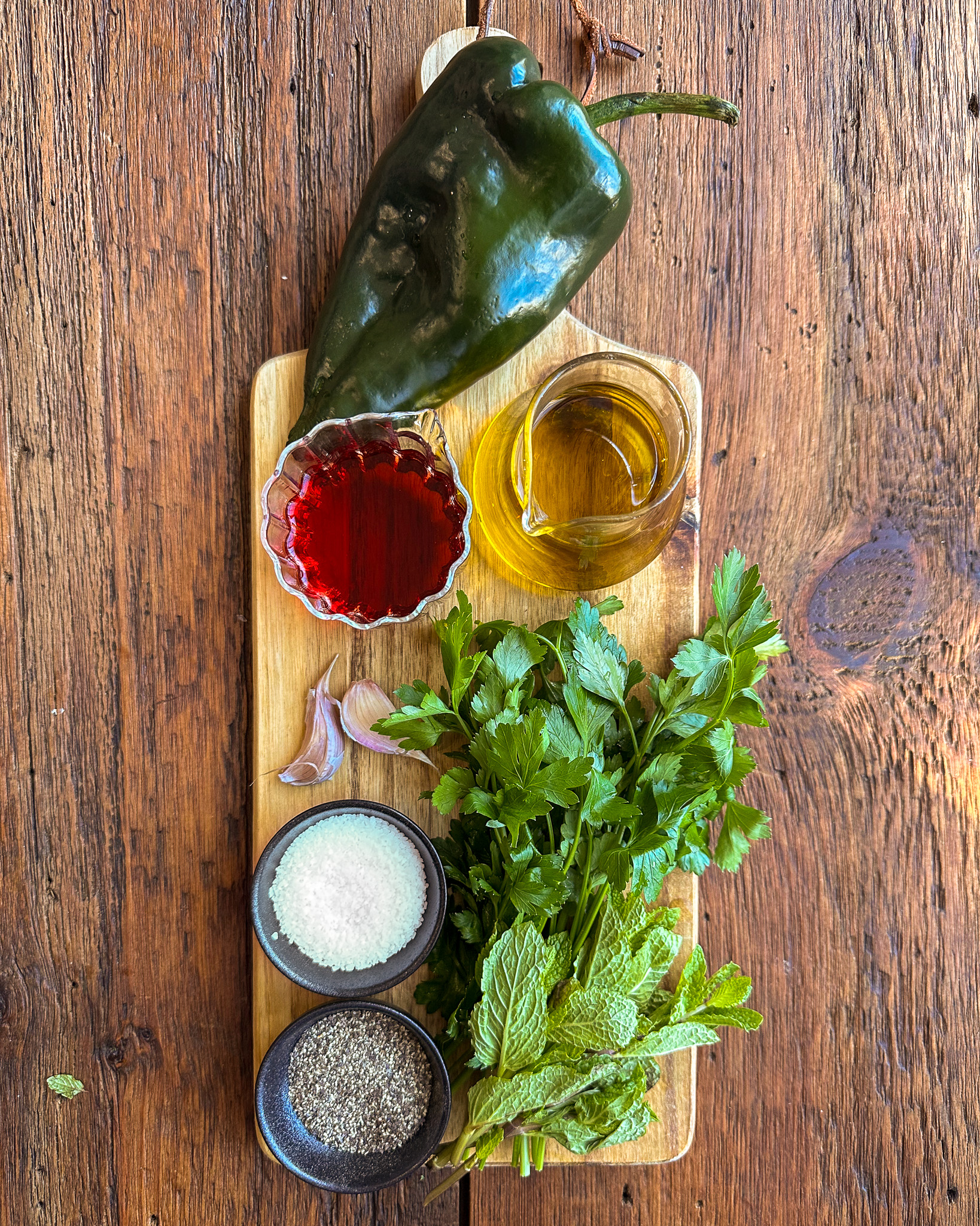 Ingredients for a poblano sauce recipe.