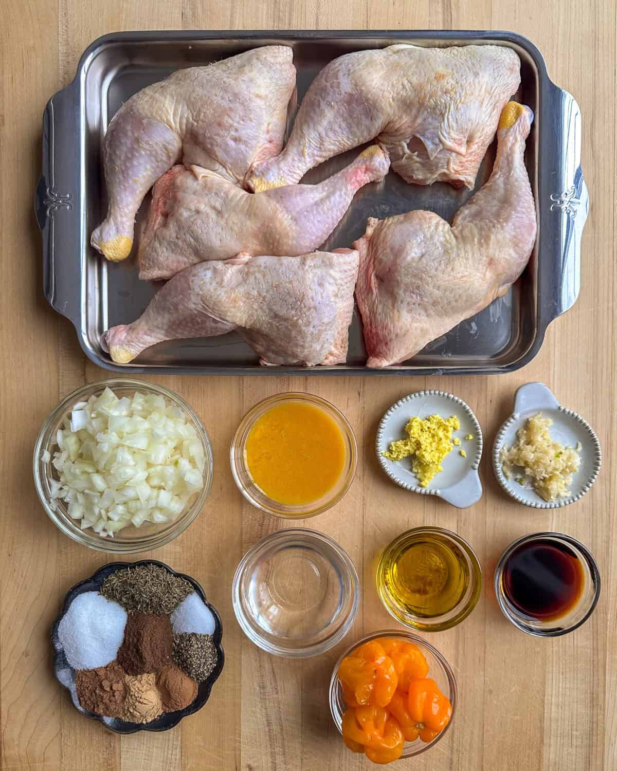 Ingredients for a bbq chicken quarters recipe.