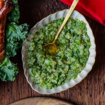 A bowl of Easy Homemade Ginger Scallion Sauce