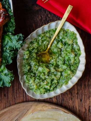 A bowl of Easy Homemade Ginger Scallion Sauce