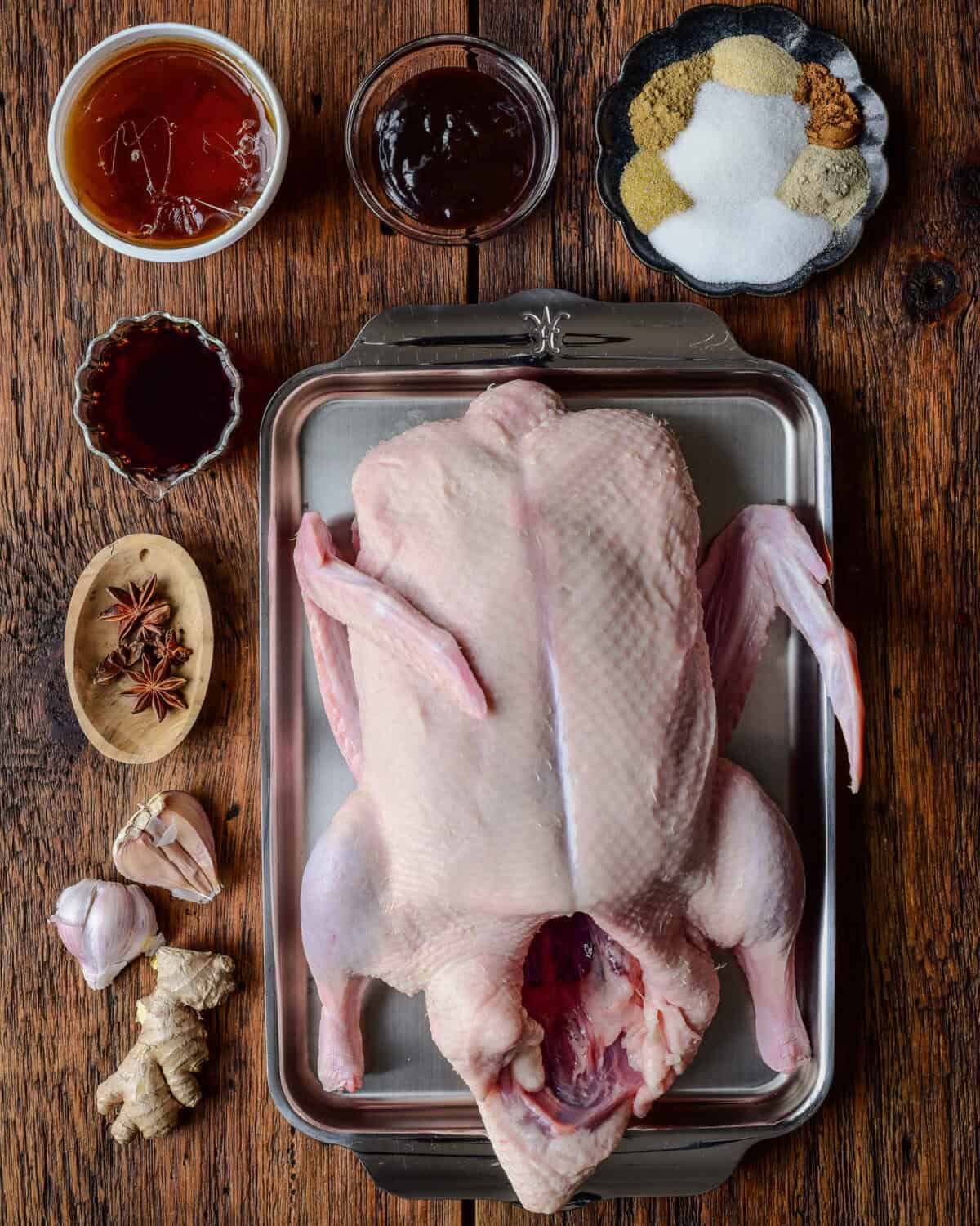 Ingredients for Peking duck recipe.