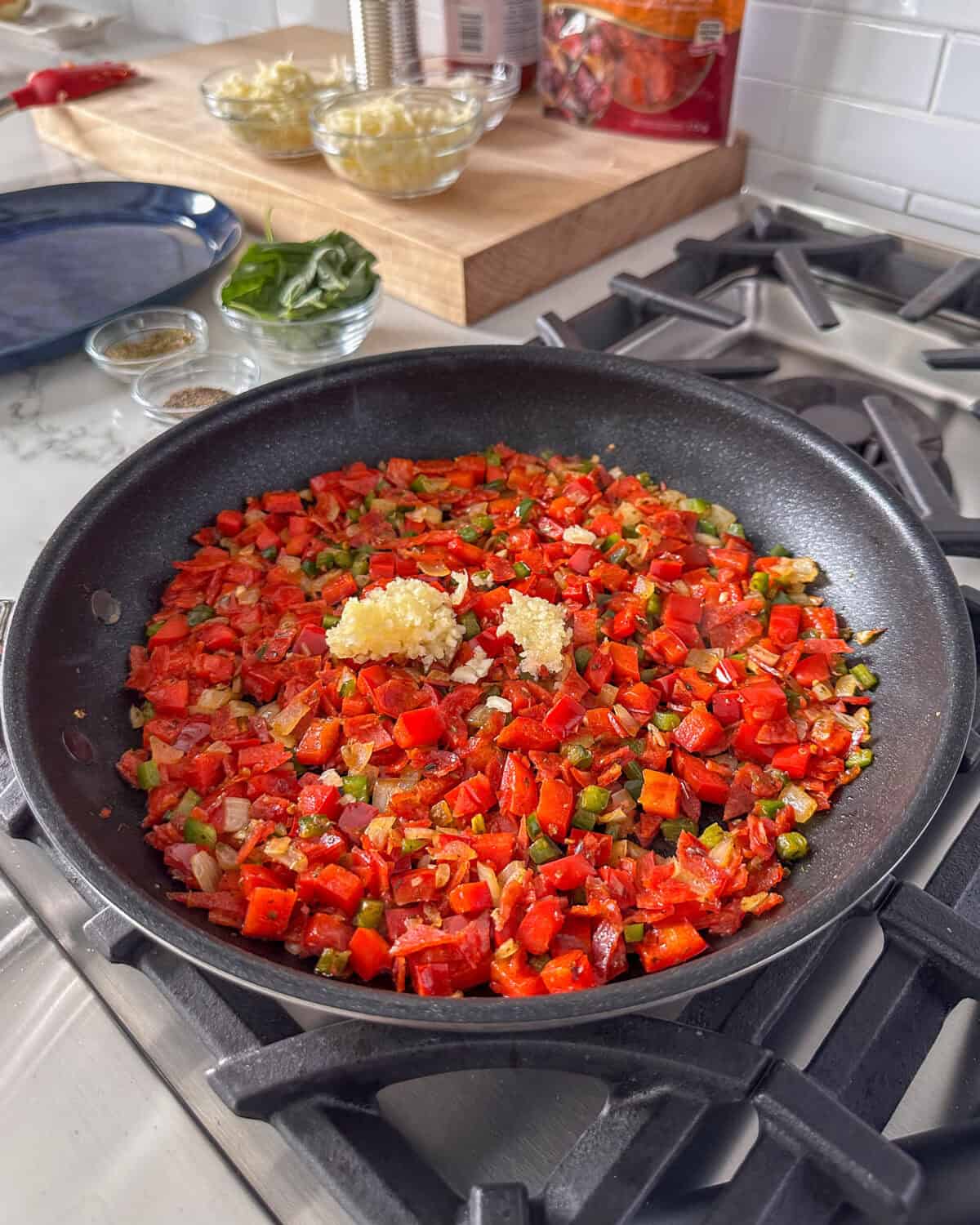 Add the minced garlic to the pan.