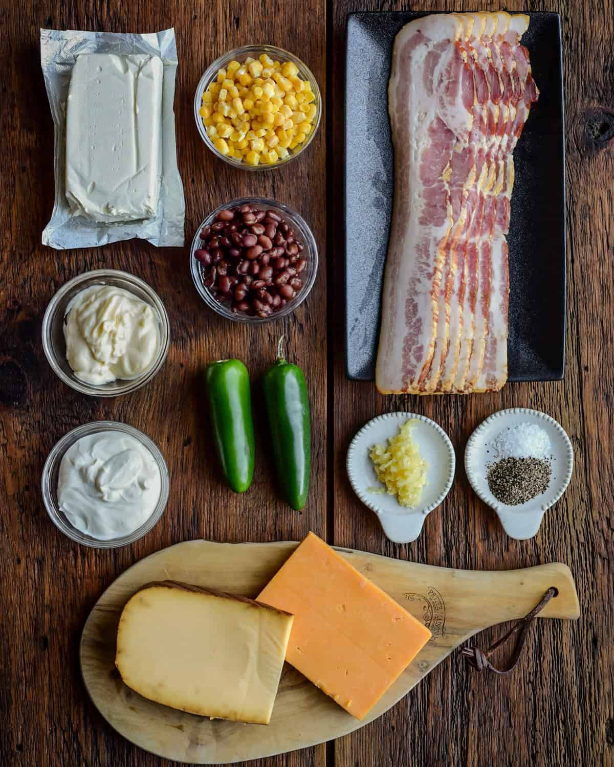 Ingredients for a jalapeno popper game day dip.