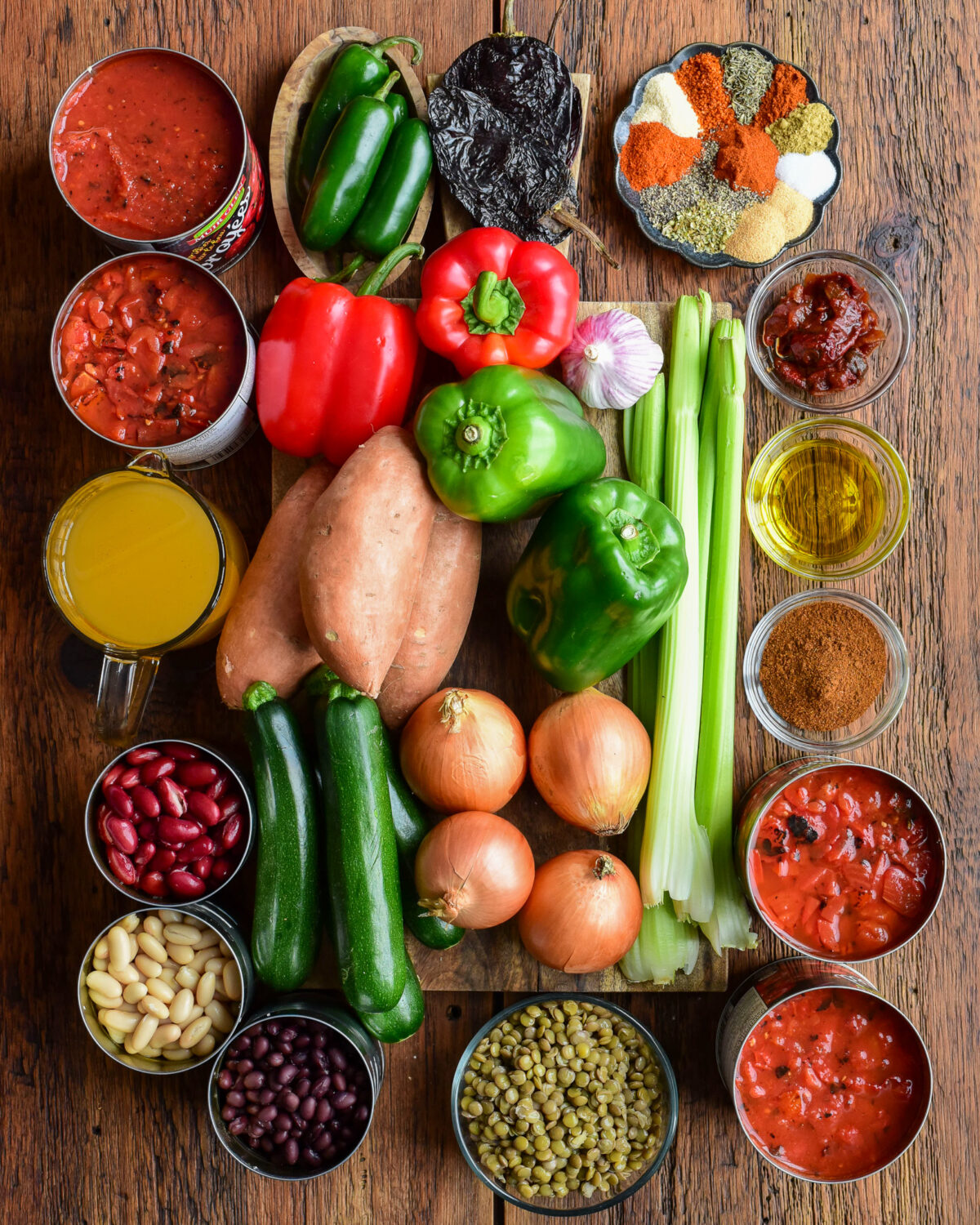 Ingredients for a big batch and low-sodium chili recipe.