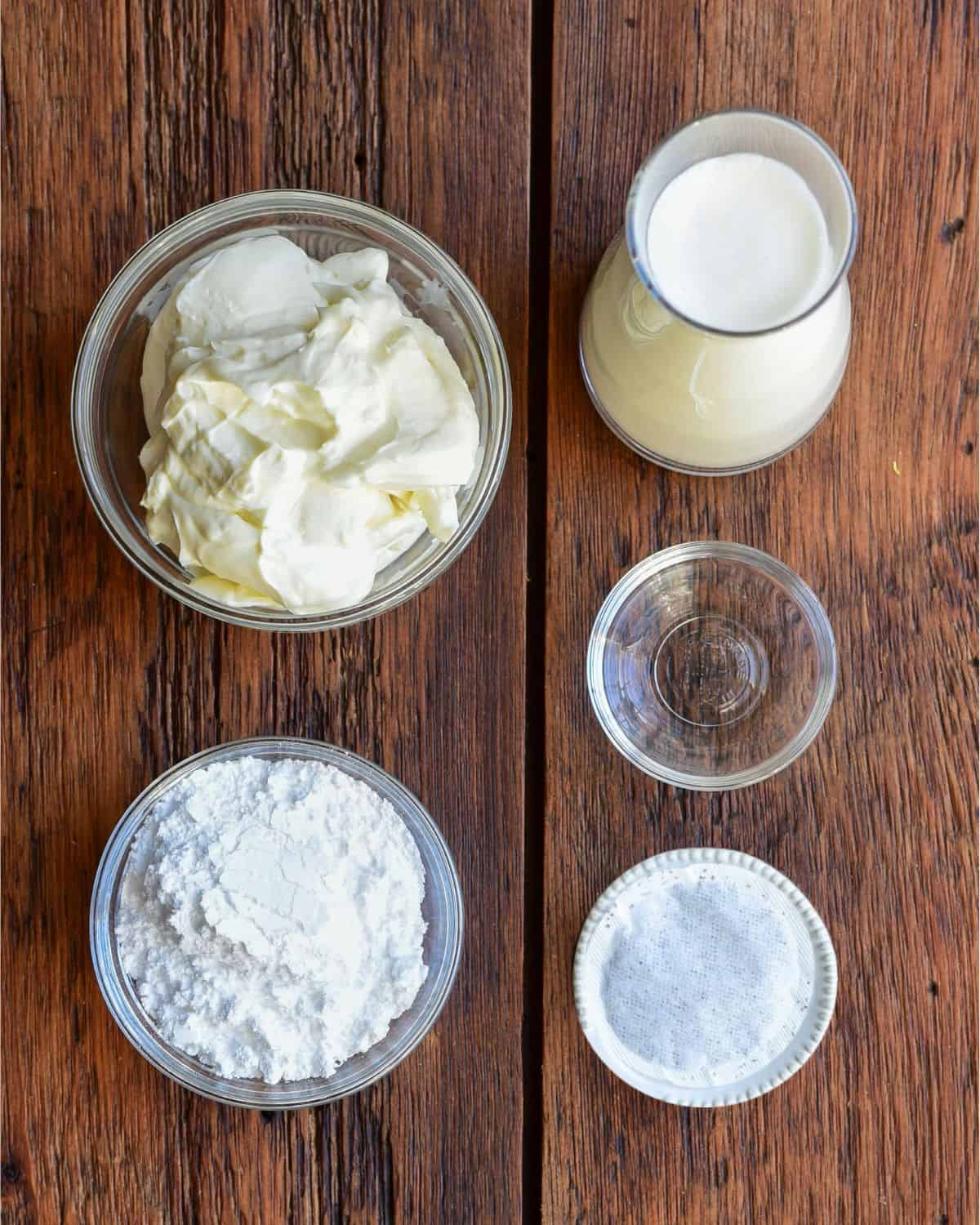 Ingredients for a Mascarpone Earl Grey Pie Filling recipe.