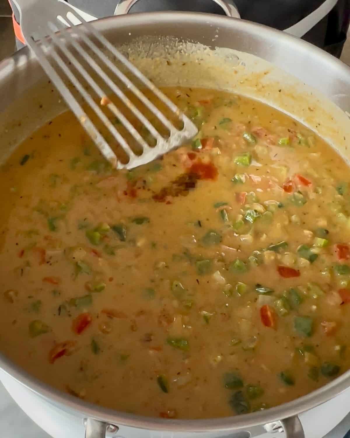 Simmer until the sauce thickens to a gravy-like consistency.