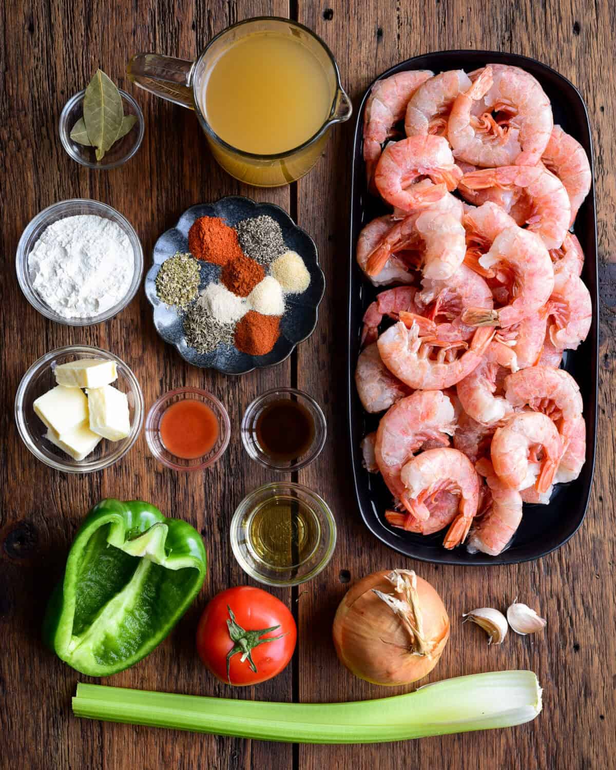 Ingredients for a New Orleans-style shrimp recipe.