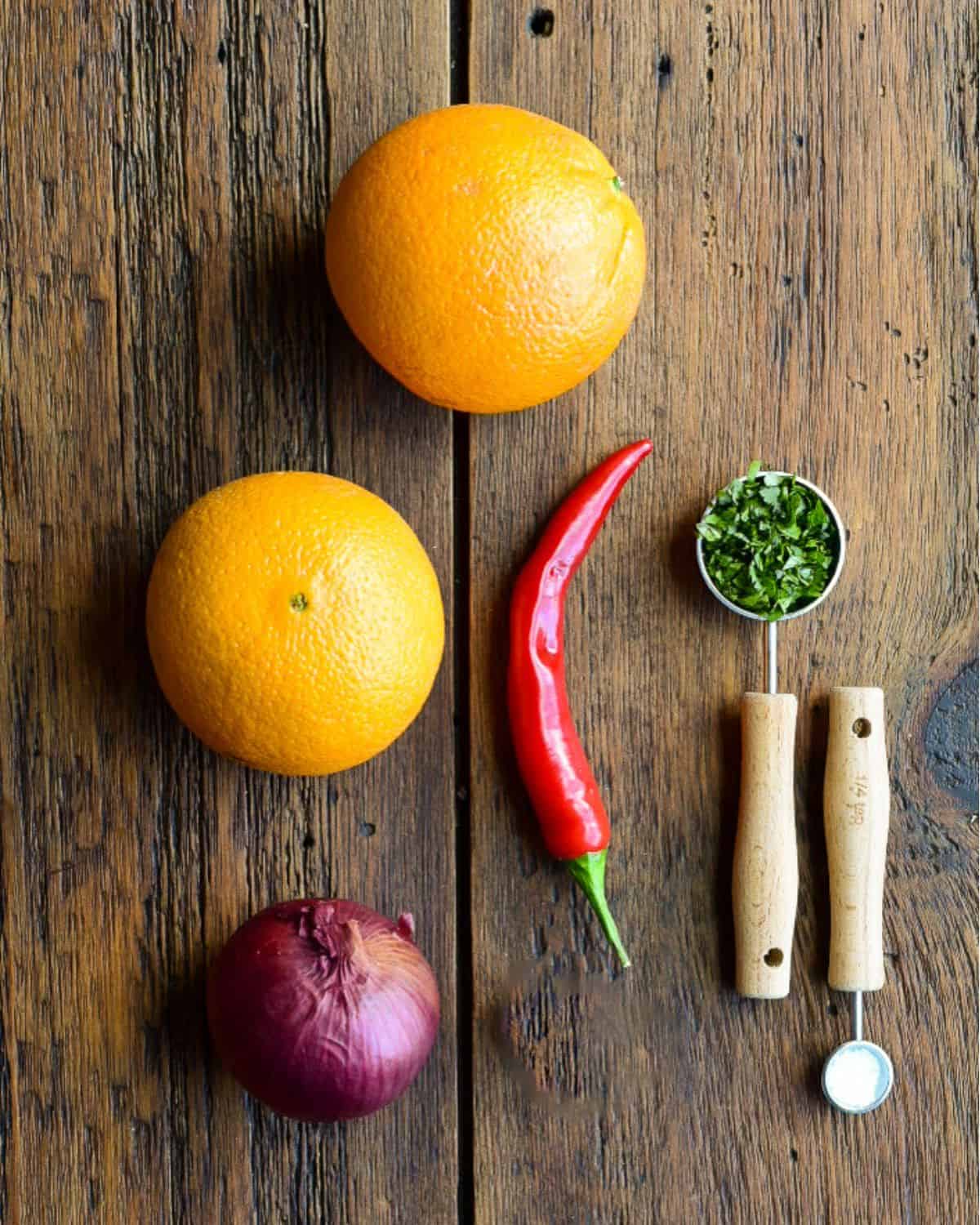 Ingredients for an orange salsa.