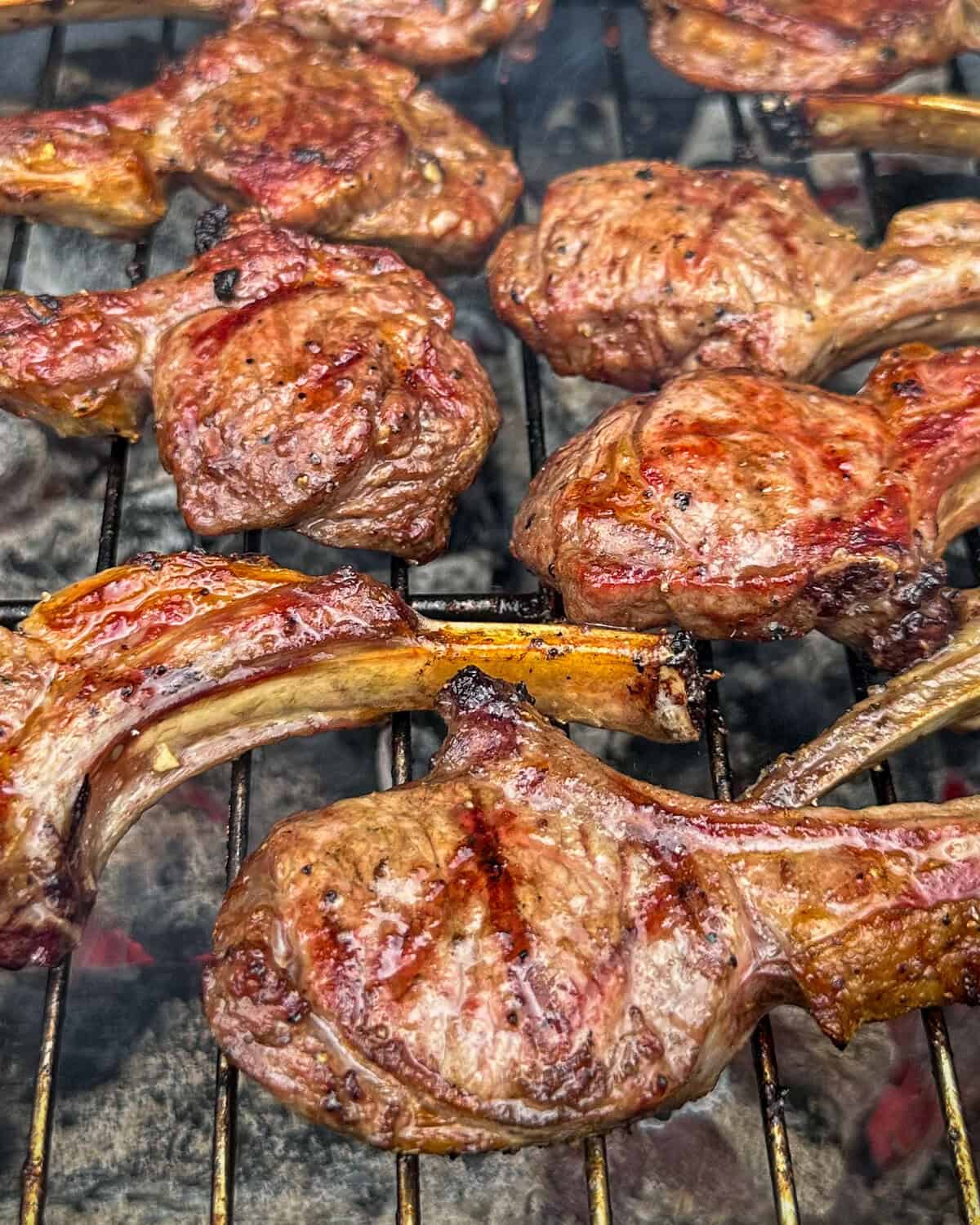 Grilled lamb lollipops over charcoal.