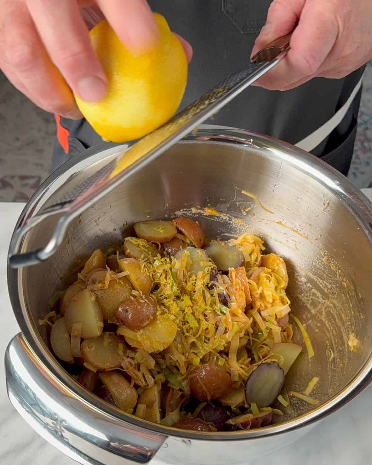 Add lemon zest to the brown butter potato salad.