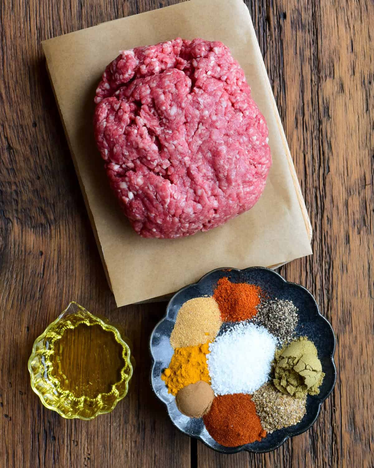 Ingredients for a Shawarma-Spiced Lamb Slider recipe.