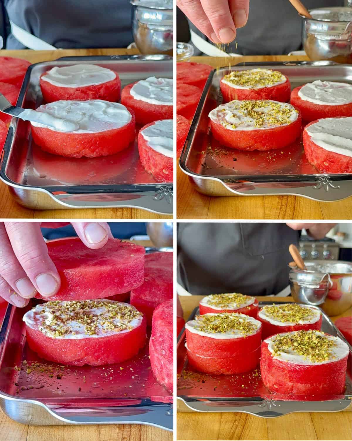 Watermelon cake images of building layers.