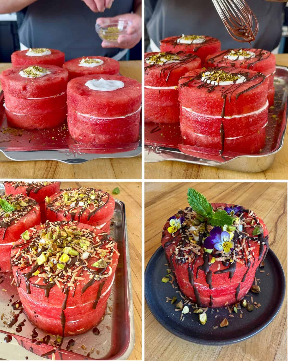 Watermelon cake images of building layers.