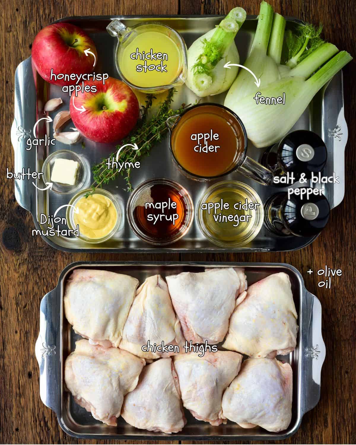 Ingredients for an apple cider glazed chicken recipe.