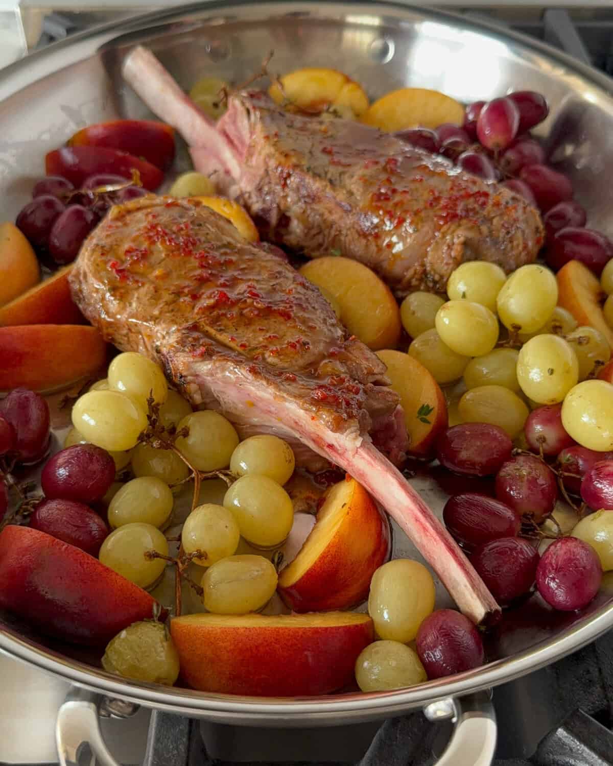 Add the diavola glaze to the veal chops before roasting in the oven.