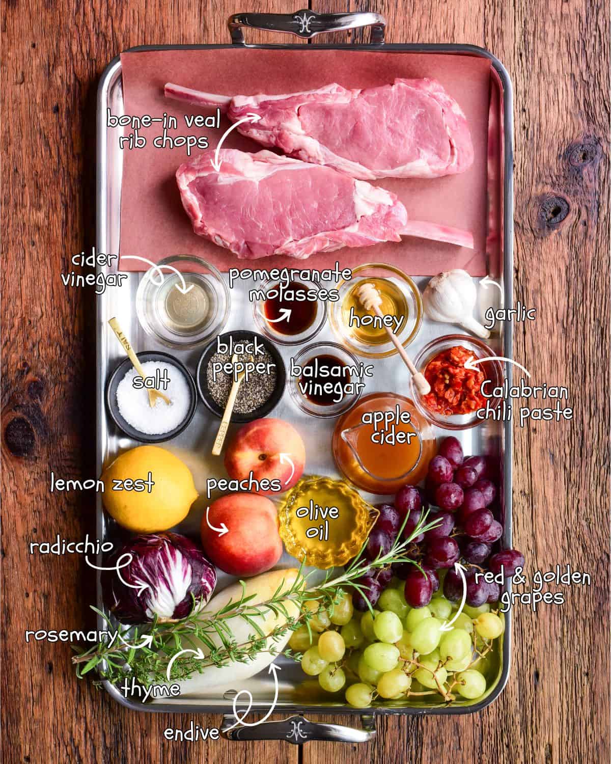 Ingredients for a veal chops recipe.