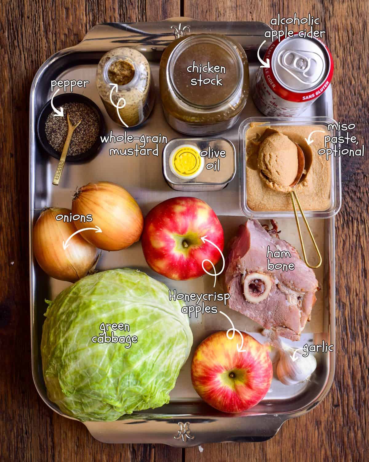 Ingredients for a braised cabbage with apples recipe.