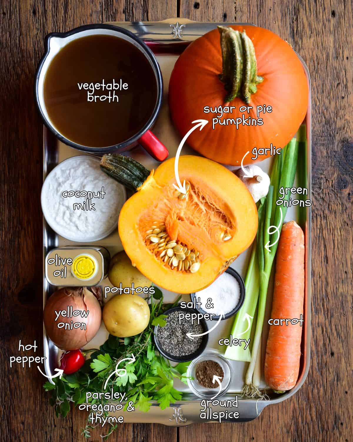 Ingredients for a creamy pumpkin sour with coconut milk recipe.