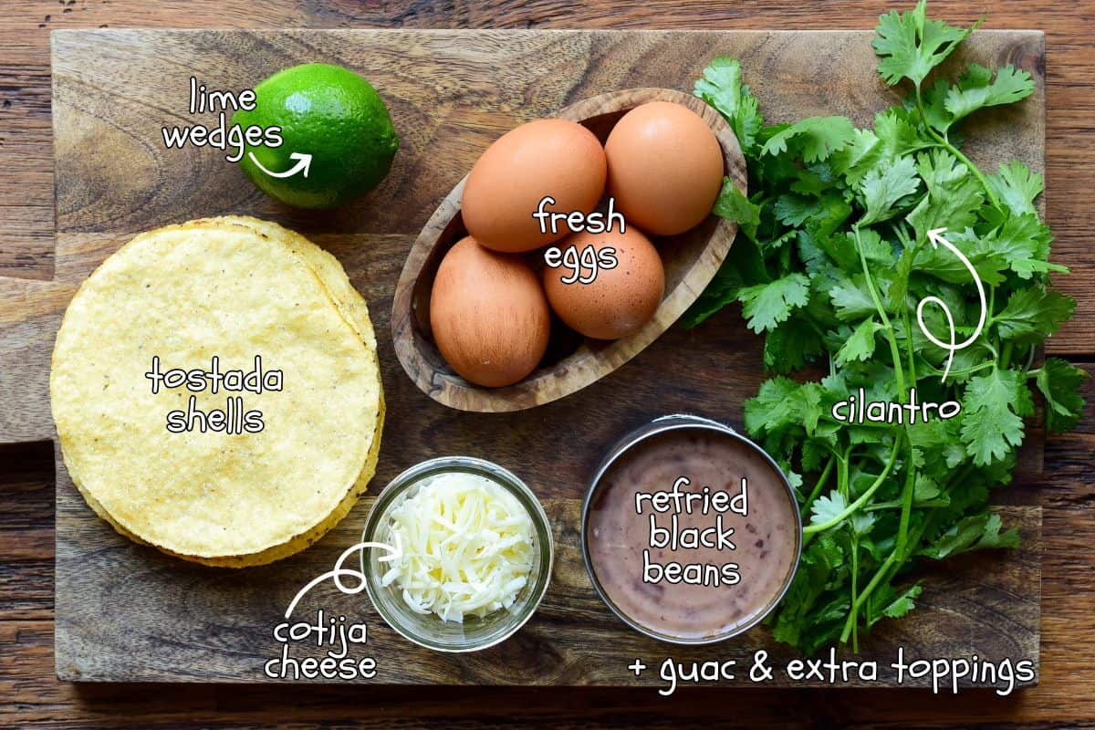Ingredients for a huevos rancheros tostada recipe.