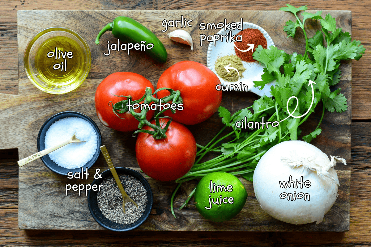 Ingredients for a huevos rancheros salsa recipe.