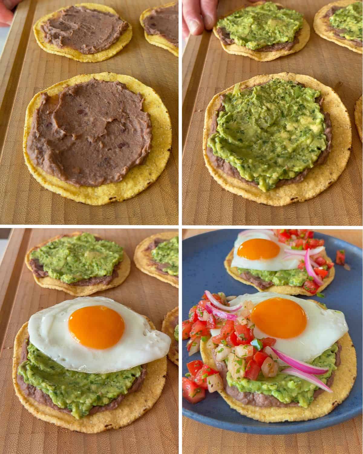 Steps on how to assemble the tostadas.