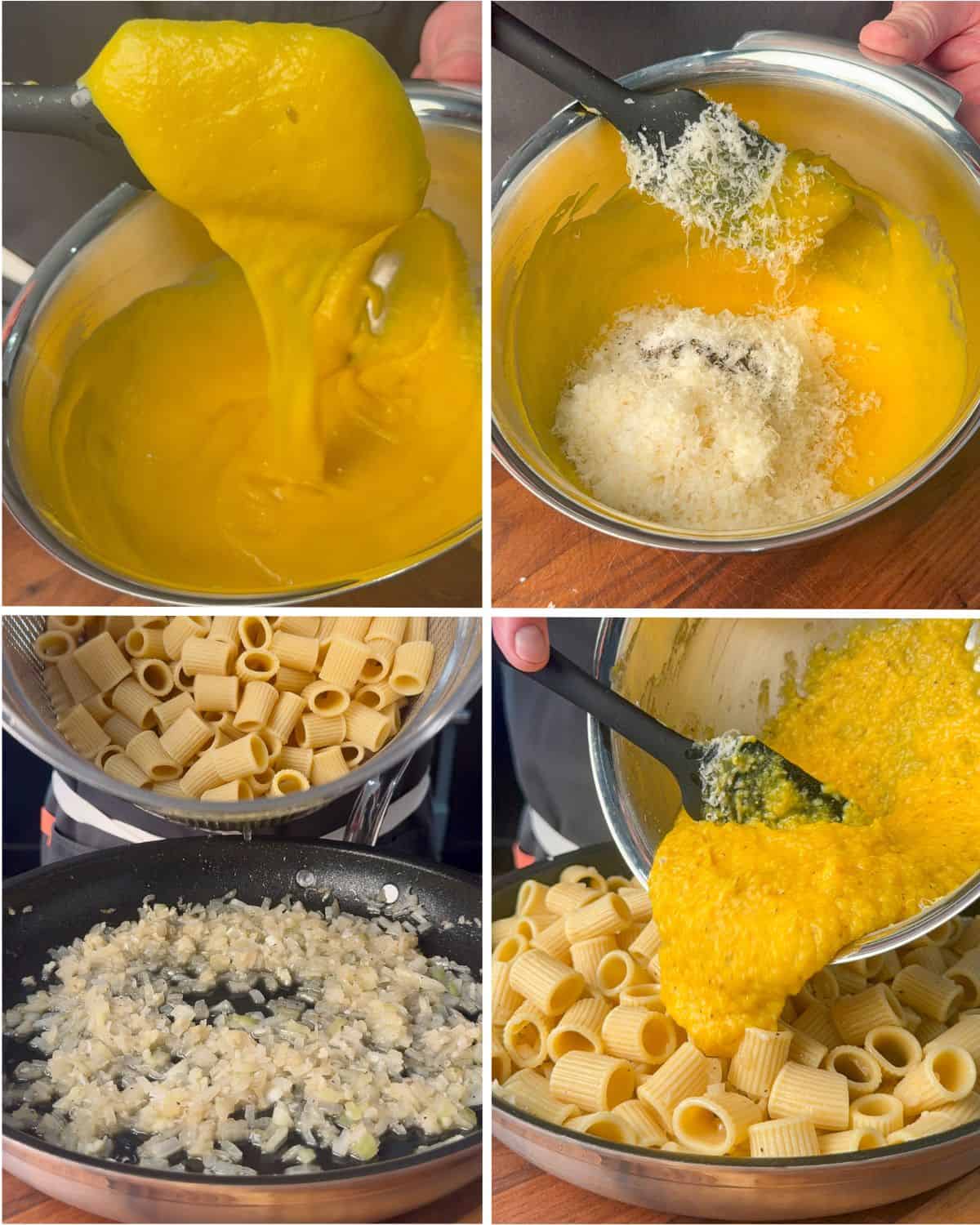Whisk the pumpkin carbonara puree and combine with the sauce.