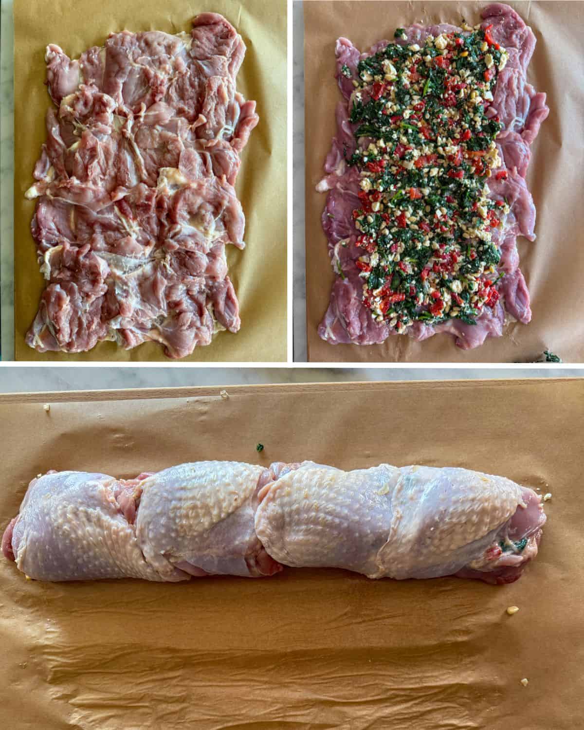Stuffed and rolled turkey thigh log.