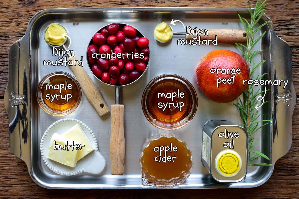 Ingredients for the Maple–Dijon Glaze & Cranberry Purée