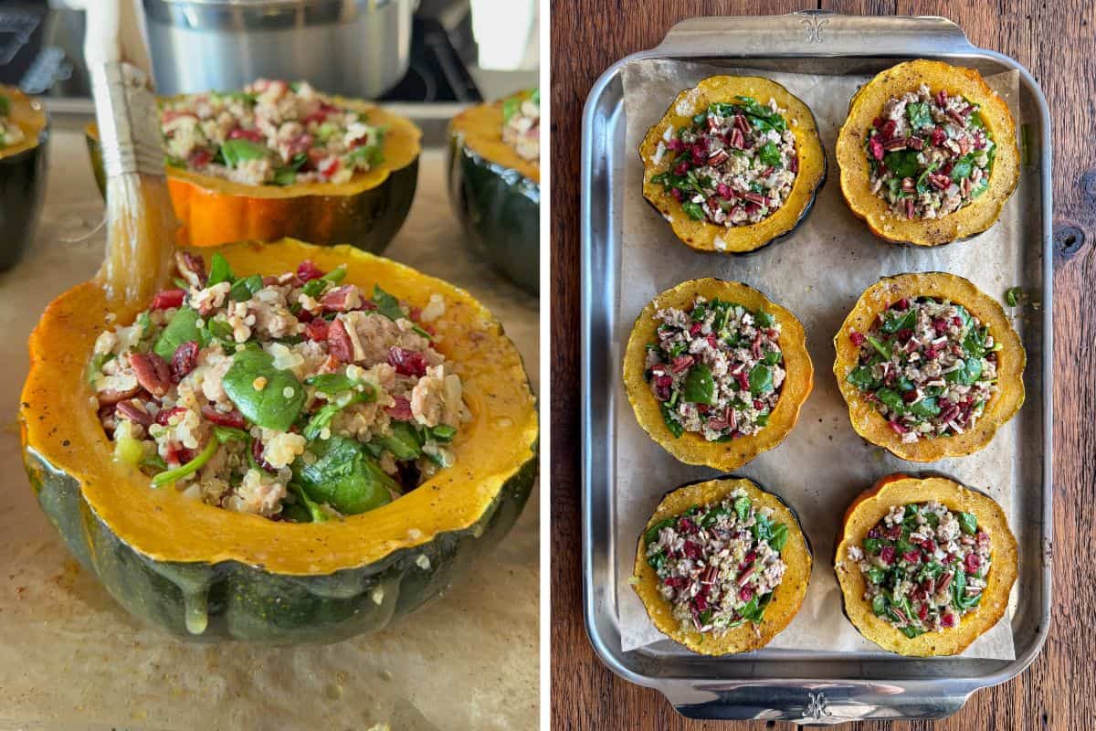 Stuff the acorn squash with the turkey quinoa filling.