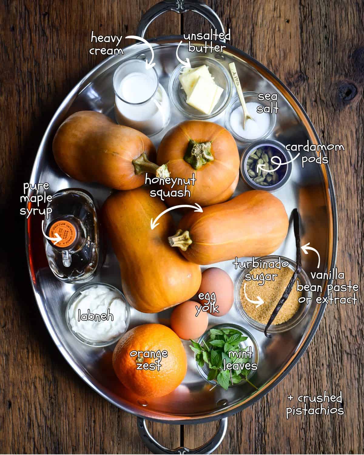 Ingredients for a honeynut squash recipe.