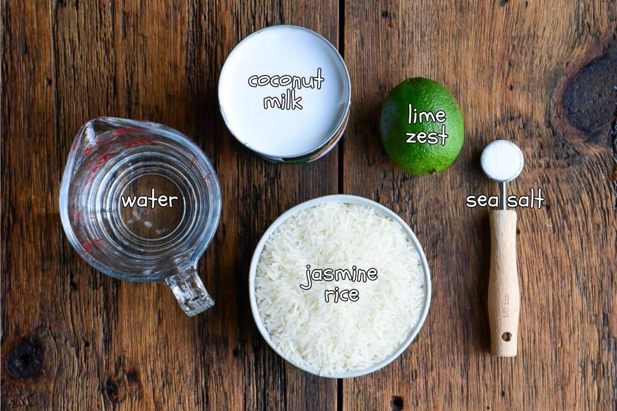 Ingredients for a coconut rice recipe.