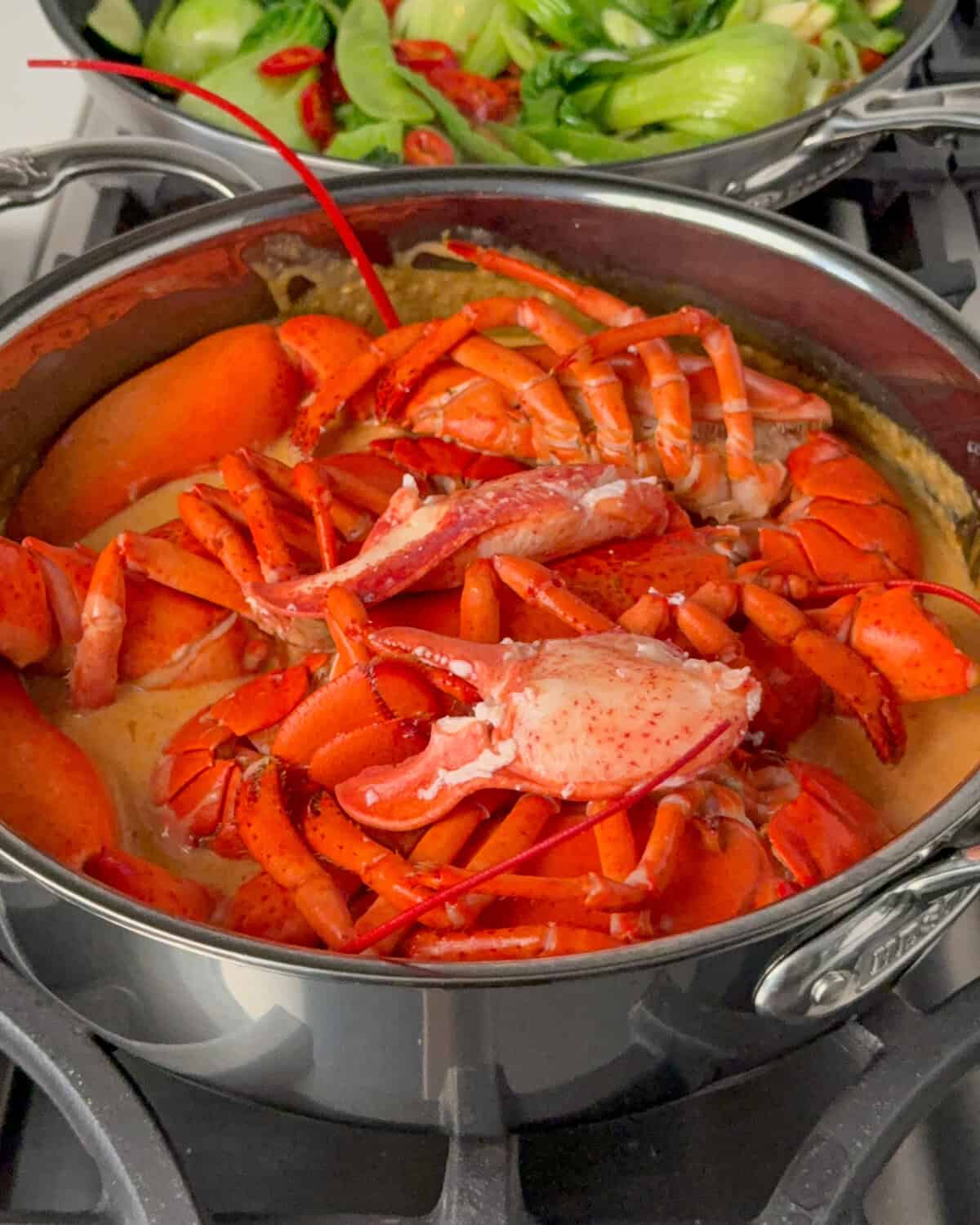 Place the lobster in the sauce to warm up.